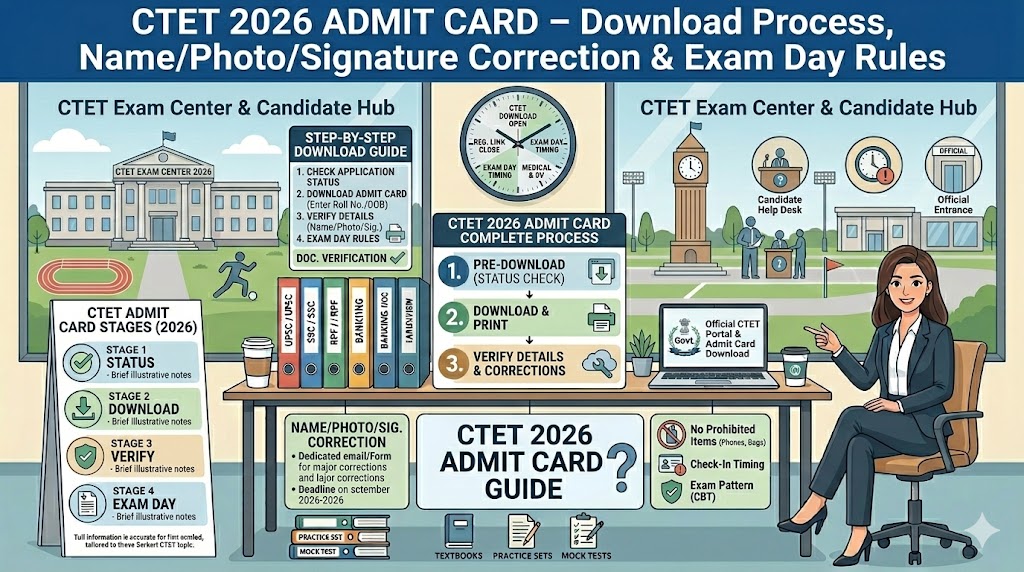 CTET 2026 Admit Card – Download Process, Name/Photo/Signature Correction & Exam Day Rules