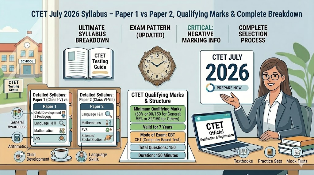 CTET July 2026 Syllabus – Paper 1 vs Paper 2, Qualifying Marks, Exam Structure & Complete Topic Breakdown