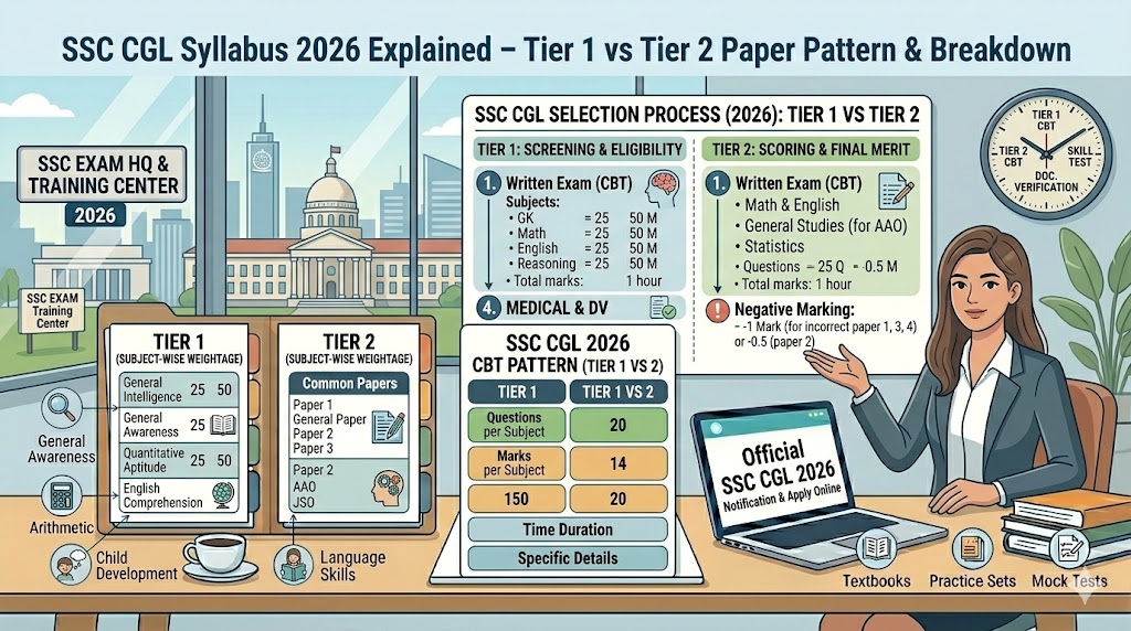 SSC CGL Syllabus 2026 Explained – Tier 1 vs Tier 2 Paper Pattern, Topic-wise Weightage & Complete Preparation Guide
